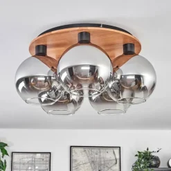 Suspension Verre Fumé-hofstein Plafonnier - Verre Koyoto Écru, Noir, 5 lumières