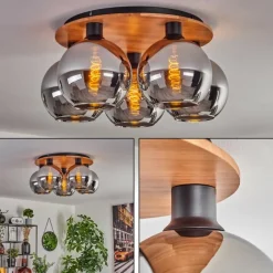 hofstein Plafonnier - Verre Koyoto Écru, Noir, 5 lumières