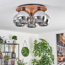 hofstein Plafonnier - Verre Koyoto Écru, Noir, 5 lumières