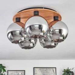 hofstein Plafonnier - Verre Koyoto Écru, Noir, 5 lumières