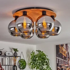 hofstein Plafonnier - Verre Koyoto Écru, Noir, 6 lumières