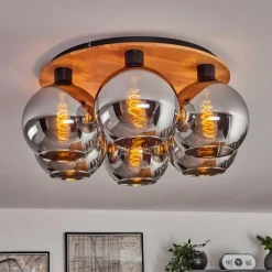 hofstein Plafonnier - Verre Koyoto Écru, Noir, 6 lumières