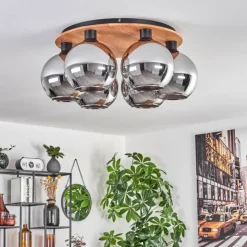 hofstein Plafonnier - Verre Koyoto Écru, Noir, 6 lumières