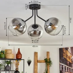 hofstein Plafonnier - Verre Koyoto Noir, 3 lumières