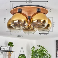 Lampes Dorées-hofstein Plafonnier - Verre Koyoto Écru, Noir, 5 lumières