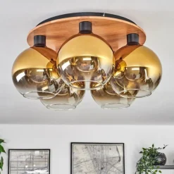 Lampes Dorées-hofstein Plafonnier - Verre Koyoto Écru, Noir, 5 lumières