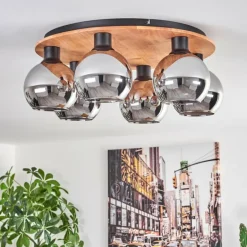 hofstein Plafonnier - Verre Koyoto Écru, Noir, 6 lumières