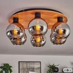 hofstein Plafonnier - Verre Koyoto Écru, Noir, 6 lumières