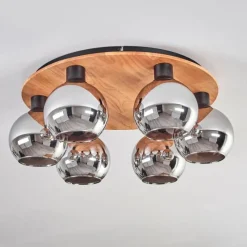 hofstein Plafonnier - Verre Koyoto Écru, Noir, 6 lumières