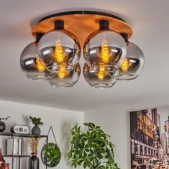 hofstein Plafonnier - Verre Koyoto Écru, Noir, 6 lumières