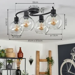 hofstein Plafonnier - Verre Koyoto Clair, 4 lumières