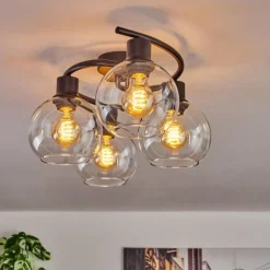 hofstein Plafonnier - Verre Koyoto Clair, 4 lumières