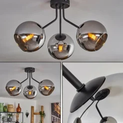 hofstein Plafonnier - Verre Koyoto Chrome, Fumé, 3 lumières