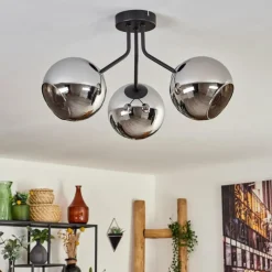 hofstein Plafonnier - Verre Koyoto Chrome, Fumé, 3 lumières