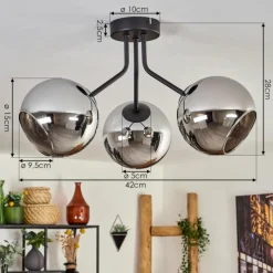 hofstein Plafonnier - Verre Koyoto Chrome, Fumé, 3 lumières