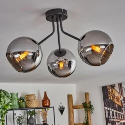 hofstein Plafonnier - Verre Koyoto Chrome, Fumé, 3 lumières