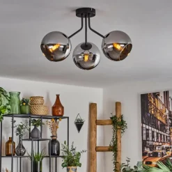 hofstein Plafonnier - Verre Koyoto Chrome, Fumé, 3 lumières