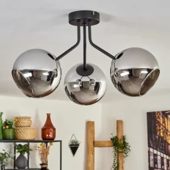 hofstein Plafonnier - Verre Koyoto Chrome, Fumé, 3 lumières