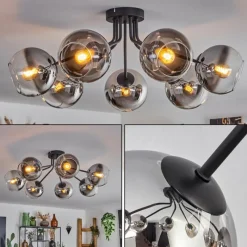 hofstein Plafonnier - Verre Koyoto Chrome, Clair, Fumé, 7 lumières