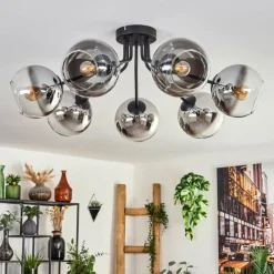 hofstein Plafonnier - Verre Koyoto Chrome, Clair, Fumé, 7 lumières