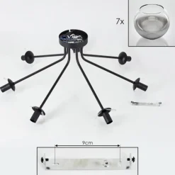 hofstein Plafonnier - Verre Koyoto Chrome, Clair, Fumé, 7 lumières