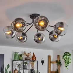 hofstein Plafonnier - Verre Koyoto Chrome, Clair, Fumé, 7 lumières