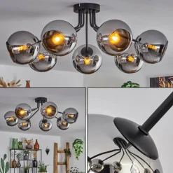 hofstein Plafonnier - Verre Koyoto Chrome, Fumé, 7 lumières