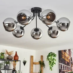 hofstein Plafonnier - Verre Koyoto Chrome, Fumé, 7 lumières