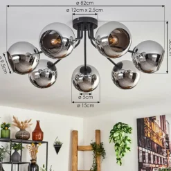 hofstein Plafonnier - Verre Koyoto Chrome, Fumé, 7 lumières