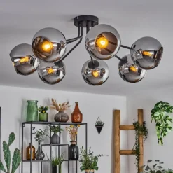 hofstein Plafonnier - Verre Koyoto Chrome, Fumé, 7 lumières