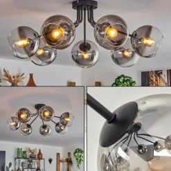 hofstein Plafonnier - Verre Koyoto Clair, Fumé, 7 lumières