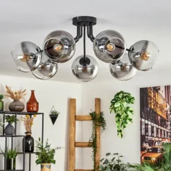 hofstein Plafonnier - Verre Koyoto Clair, Fumé, 7 lumières