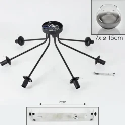 hofstein Plafonnier - Verre Koyoto Clair, Fumé, 7 lumières