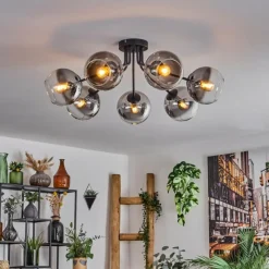 hofstein Plafonnier - Verre Koyoto Clair, Fumé, 7 lumières