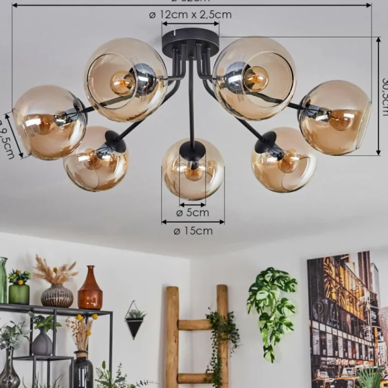 hofstein Plafonnier - Verre Koyoto Ambre, 7 lumières