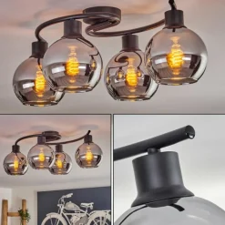 hofstein Plafonnier - Verre Koyoto Chrome, Fumé, 4 lumières