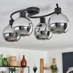 hofstein Plafonnier - Verre Koyoto Chrome, Fumé, 4 lumières