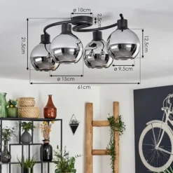 hofstein Plafonnier - Verre Koyoto Chrome, Fumé, 4 lumières