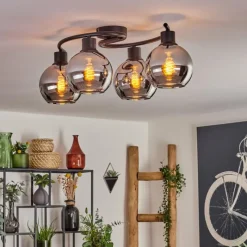 hofstein Plafonnier - Verre Koyoto Chrome, Fumé, 4 lumières