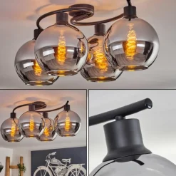 hofstein Plafonnier - Verre Koyoto Chrome, Fumé, 4 lumières