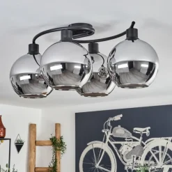 hofstein Plafonnier - Verre Koyoto Chrome, Fumé, 4 lumières