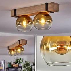 Lampes Dorées-hofstein Plafonnier - Verre Montgomery Écru, Noir, 2 lumières