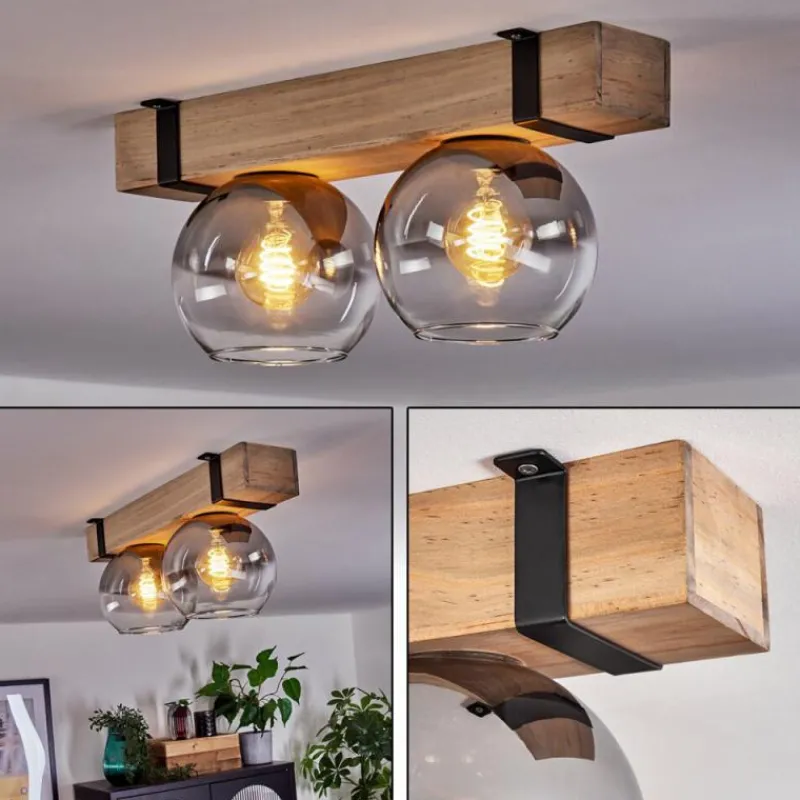 Suspension Verre Fumé-hofstein Plafonnier - Verre Montgomery Écru, Noir, 2 lumières