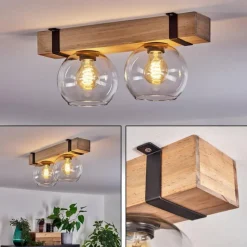 Lampes Industrielles-hofstein Plafonnier - Verre Montgomery Écru, Noir, 2 lumières