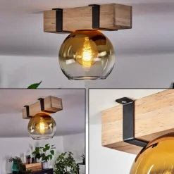 Lampes Dorées-hofstein Plafonnier - Verre Montgomery Écru, Noir, 1 lumière