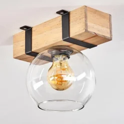 Lampes Industrielles-hofstein Plafonnier - Verre Montgomery Écru, Noir, 1 lumière