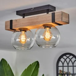 hofstein Plafonnier - Verre Montgomery Écru, Noir, 2 lumières