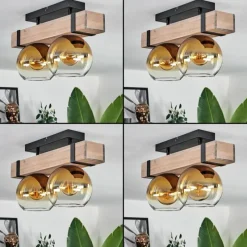 Lampes Dorées-hofstein Plafonnier - Verre Montgomery Écru, Noir, 2 lumières