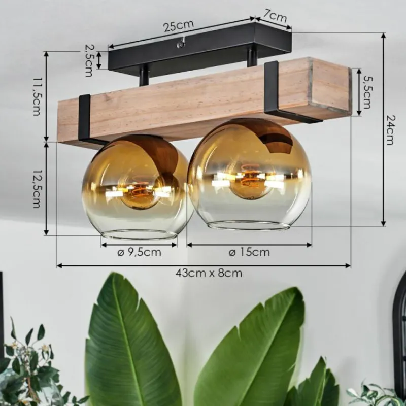 Lampes Dorées-hofstein Plafonnier - Verre Montgomery Écru, Noir, 2 lumières
