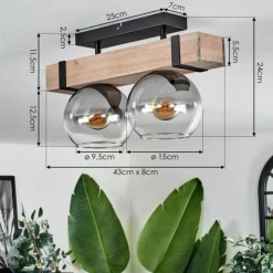 hofstein Plafonnier - Verre Montgomery Écru, Noir, 2 lumières